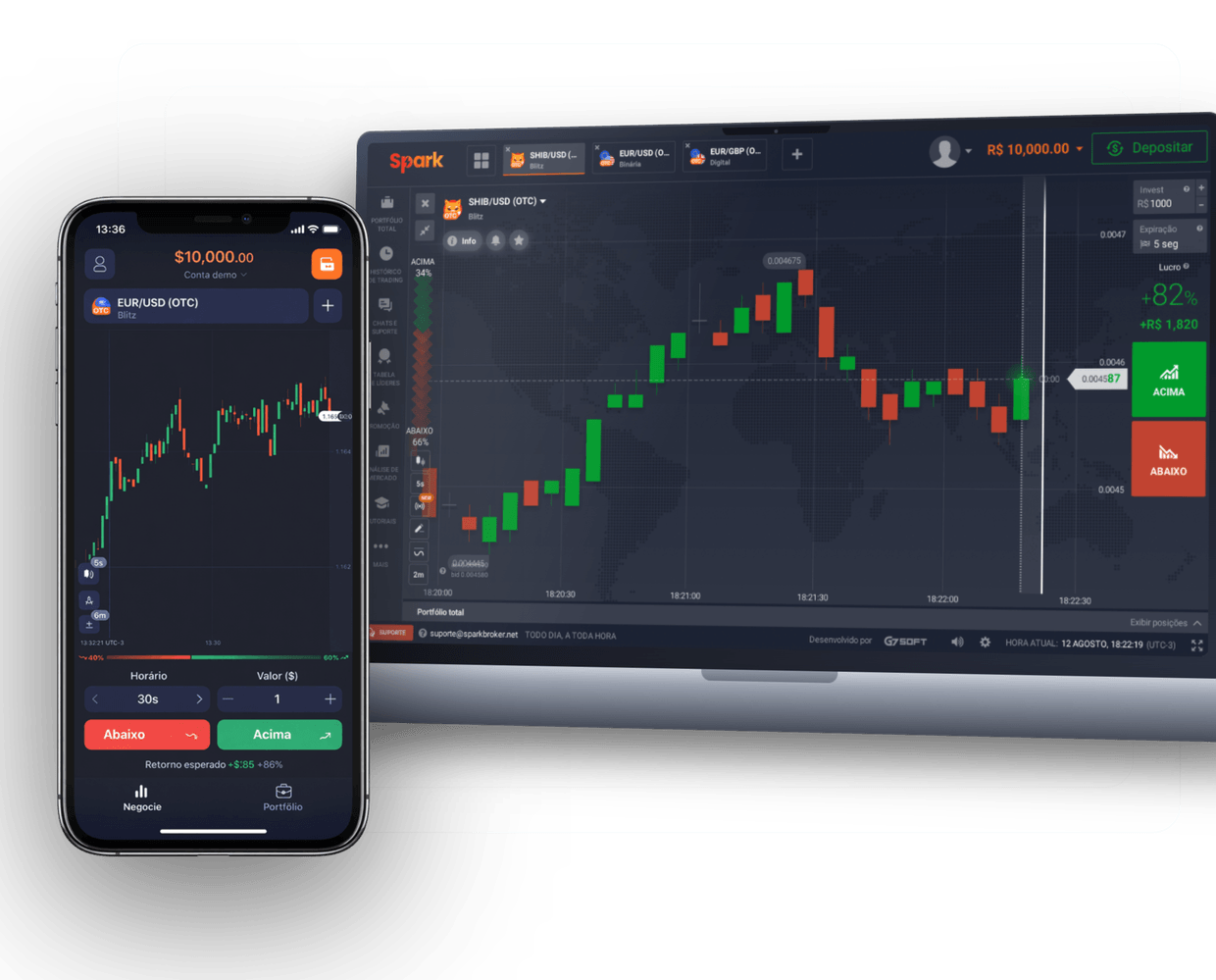 A plataforma da Spark aberta no computador e no celular.